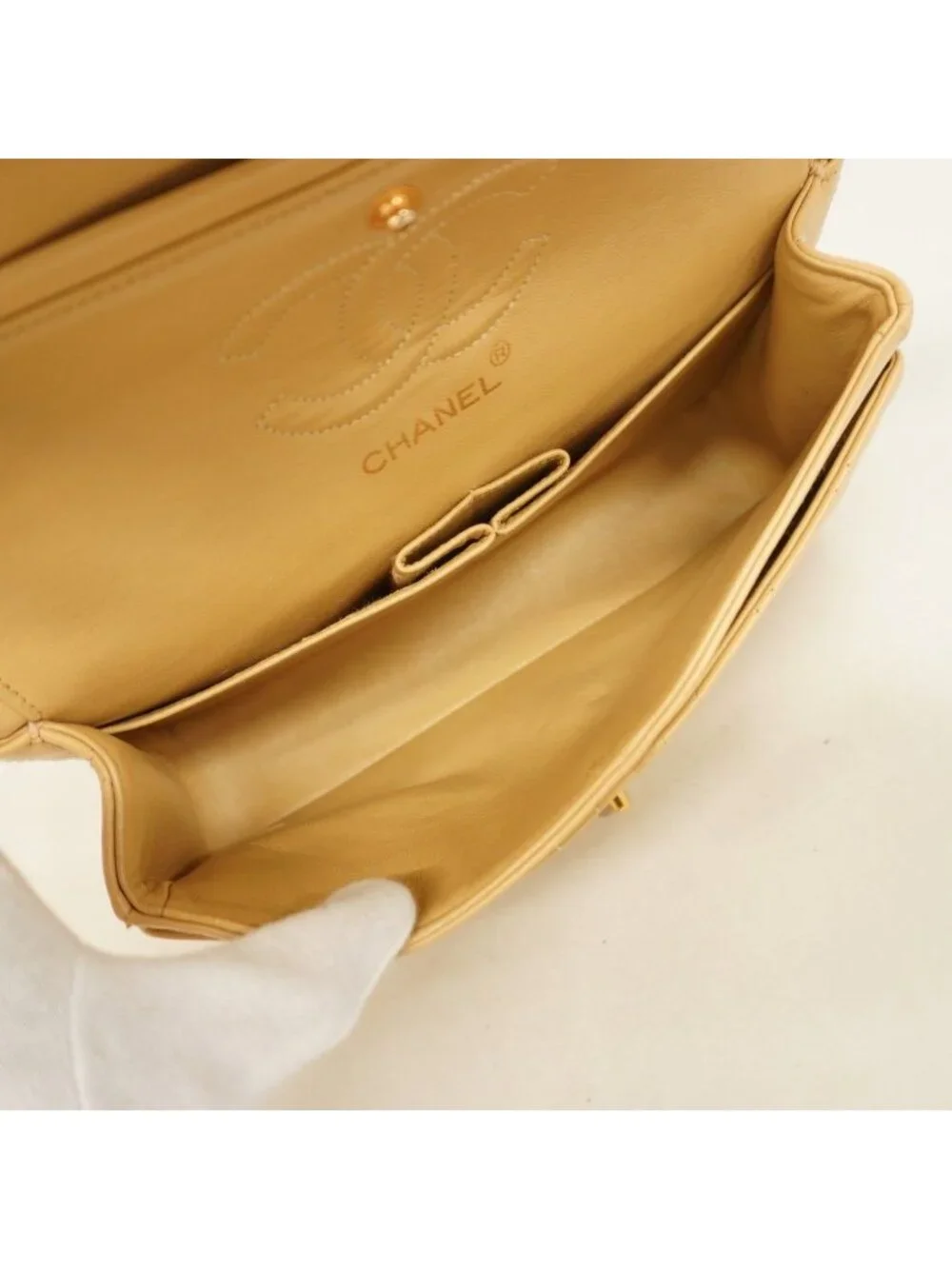 Chanel Shoulder Bag Quilted Lambskin Beige Gold